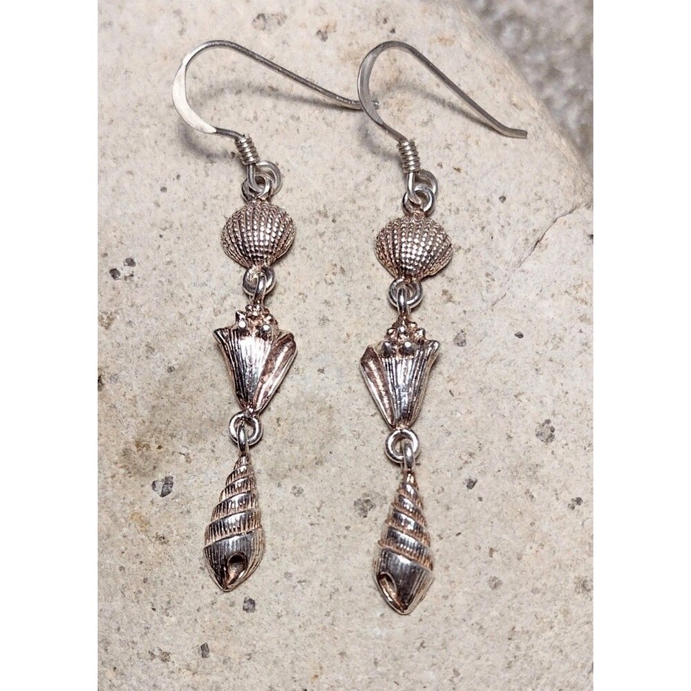 .925 Sterling Silver Rose Gold Vermeil Seashell Beach Ocean Earrings